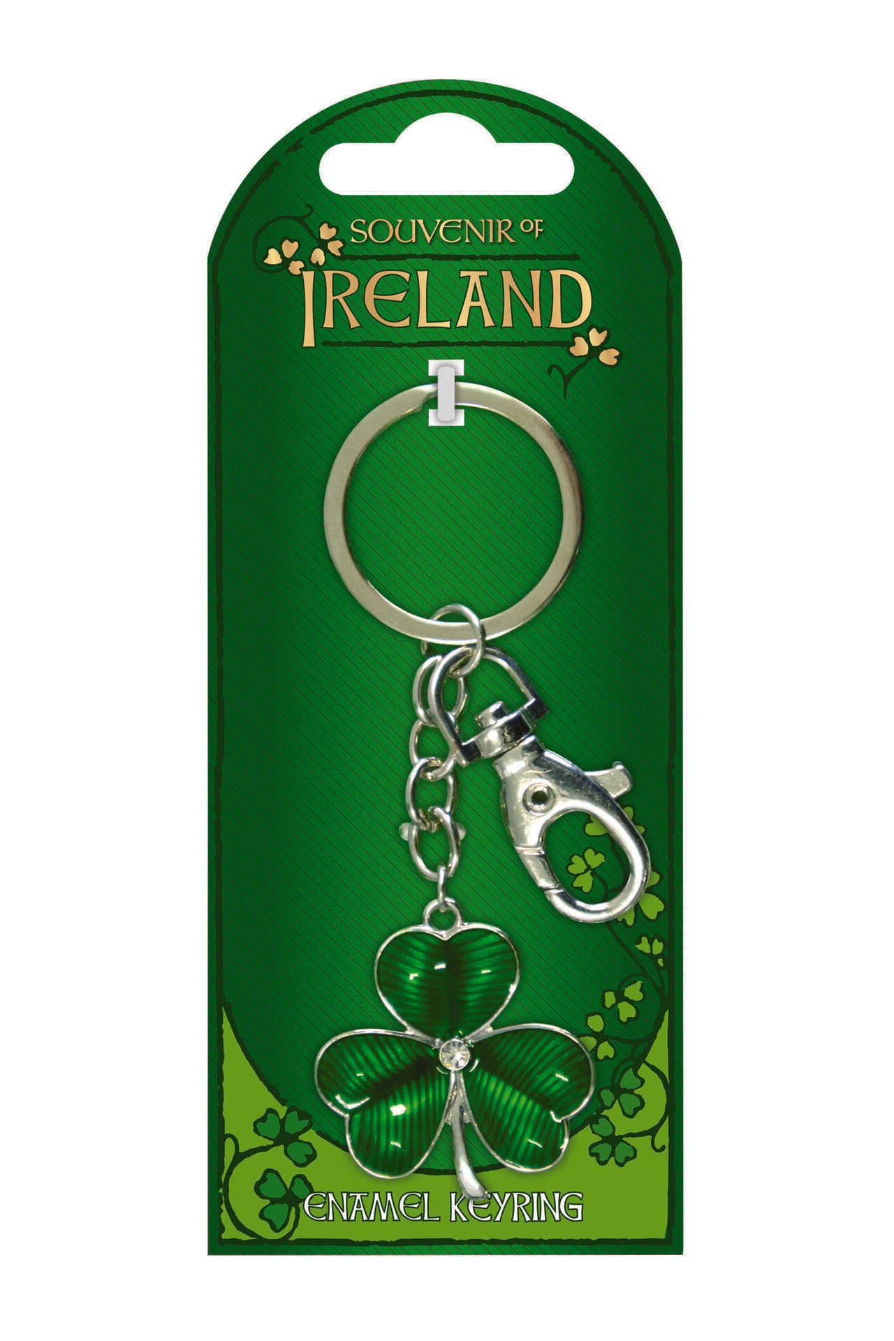 Green Enamel Silver Shamrock Keyring - Irish keyrings