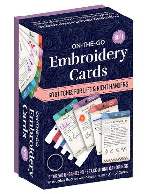 On-The-Go Embroidery Cards Set 1: 60 Stitches for Left & Right Handers, 3 Thread Organizers, 3 Take-Along Rings