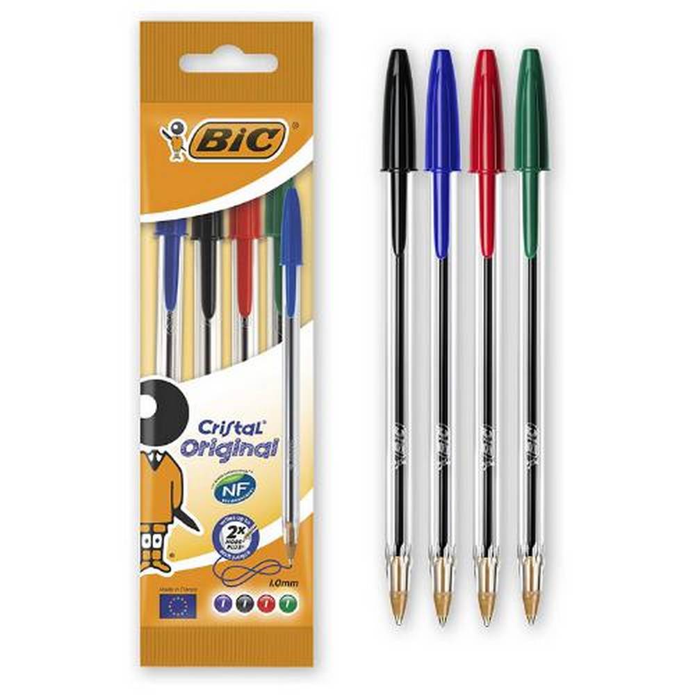 BIC - Packet of 4 Cristal Original Ballpoint Pens - Assorted Colours