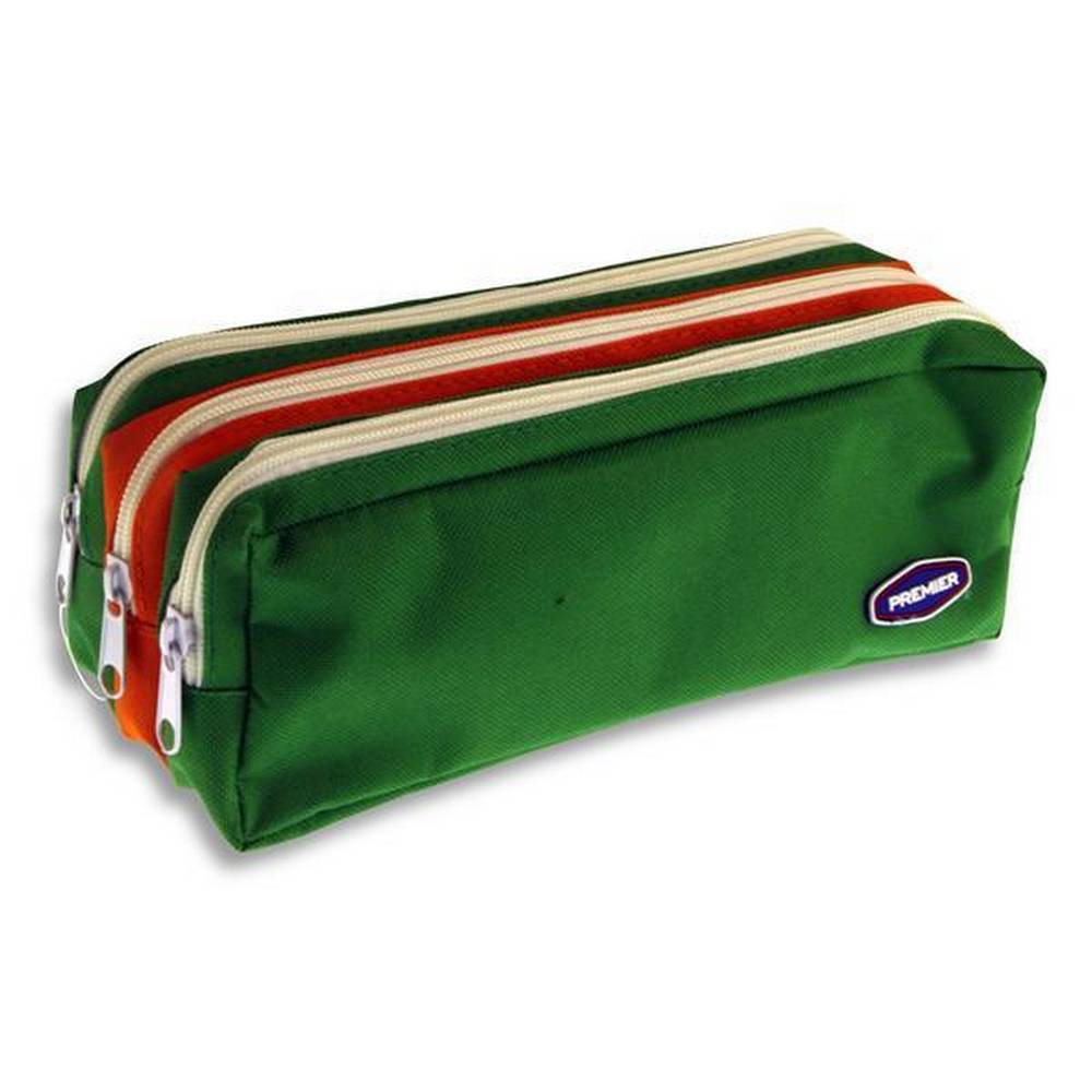 Premier 3 Pocket Zip Pencil Case - Green and Orange