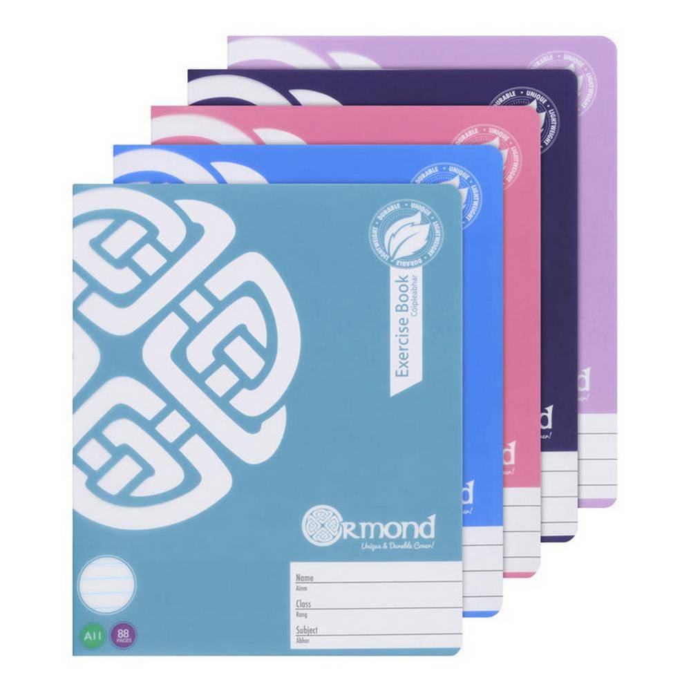 Ormond Pack of 5x A11 - 88 Page Durable Cover Copy Book - Bright