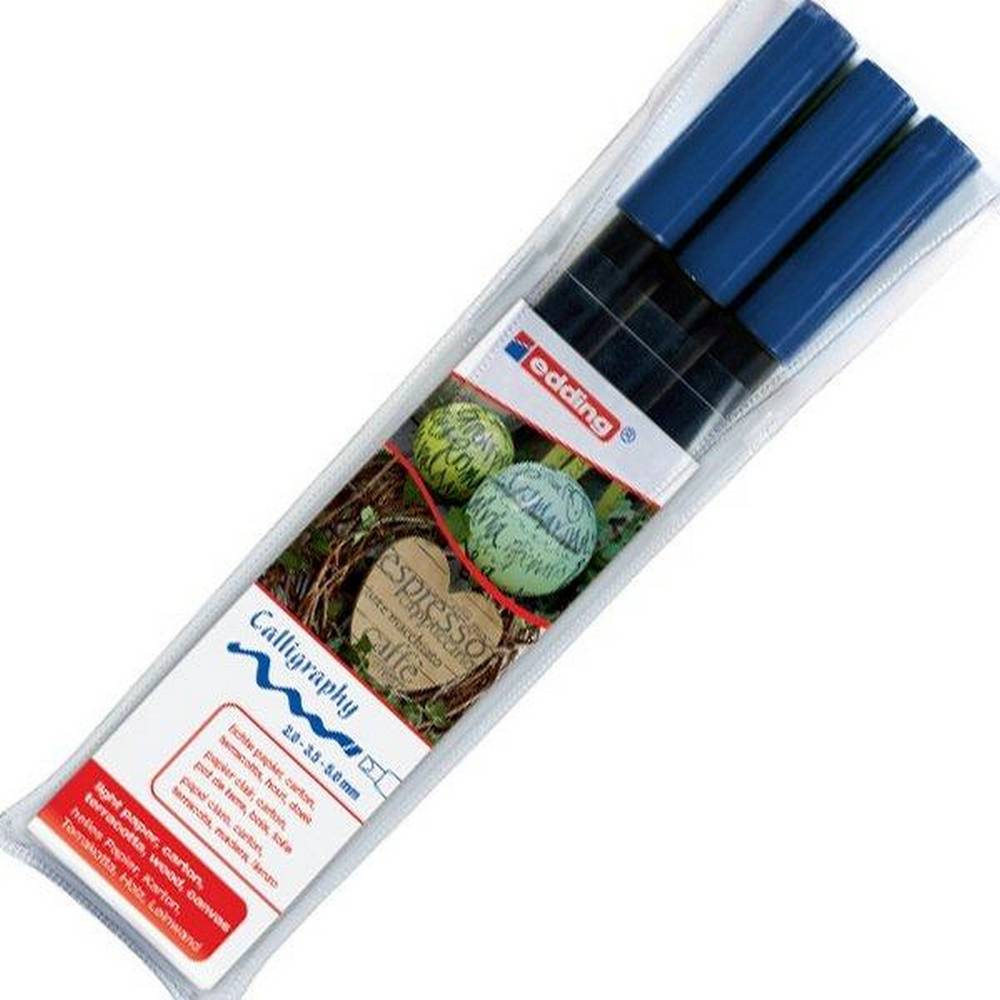 edding 1255 - Calligraphy Wallet of 3 Steel Blue Pens (sizes 2.0,3.5,5.0)