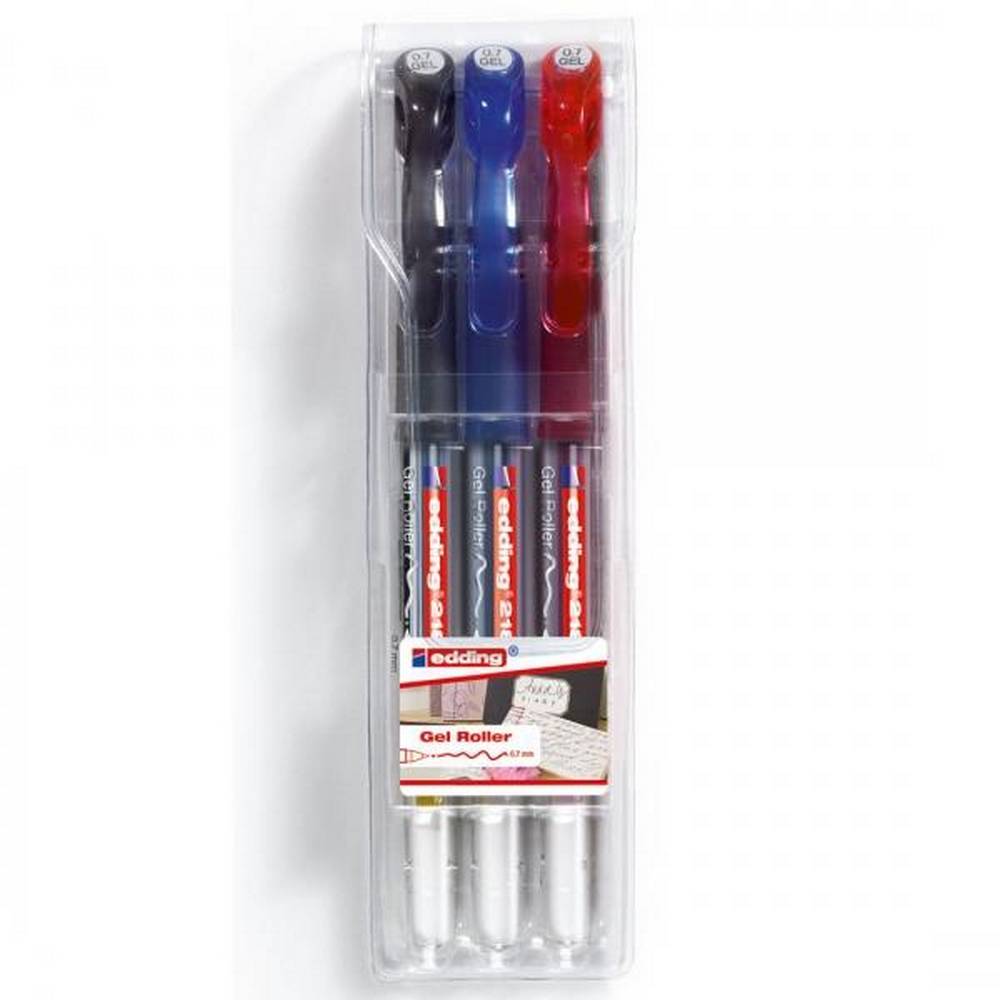 edding 2185 - Set of 3 Gel Ink Pens - Black, Blue & Red