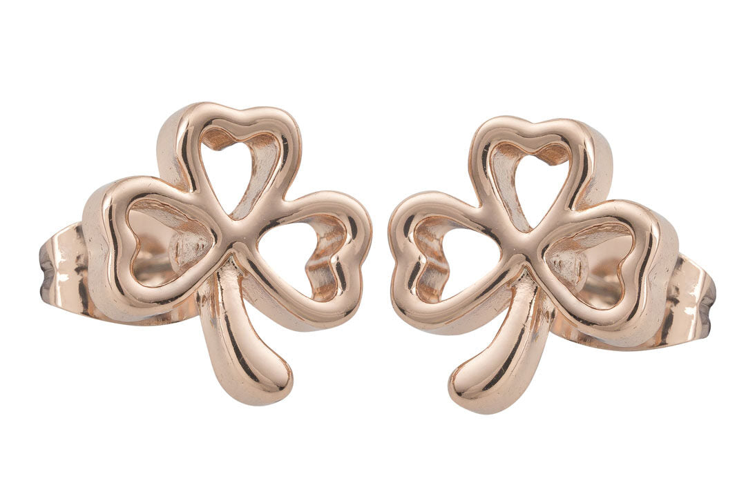 Rose Gold Ribbon Shamrock Earrings - Irish jewellery
