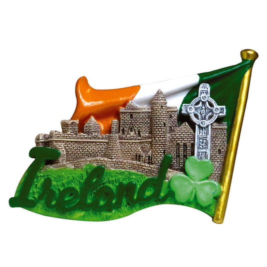 Flag With Castle Cross Resin Magnet - Irish magnets