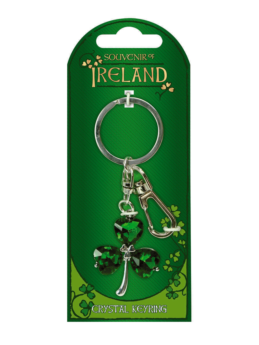 Green Crystal Silver Shamrock Keyring - Irish keyrings