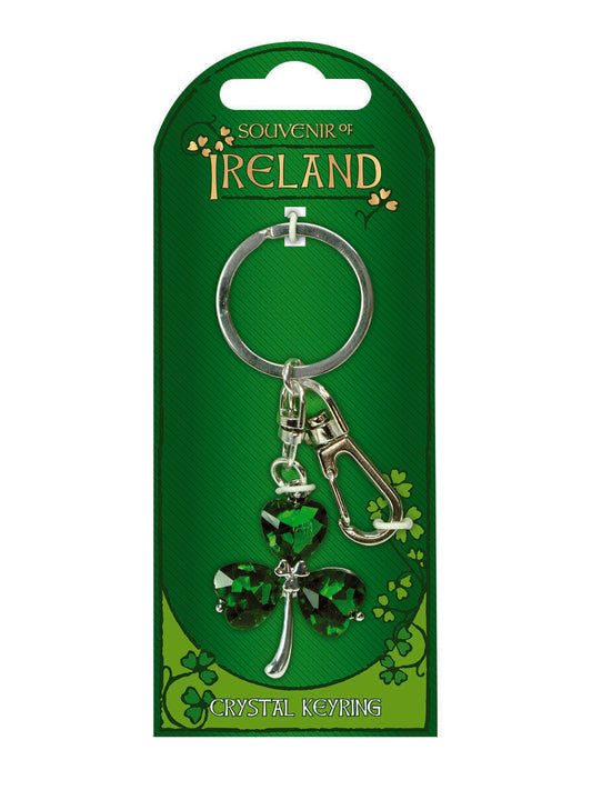 Green Crystal Silver Shamrock Keyring - Irish keyrings