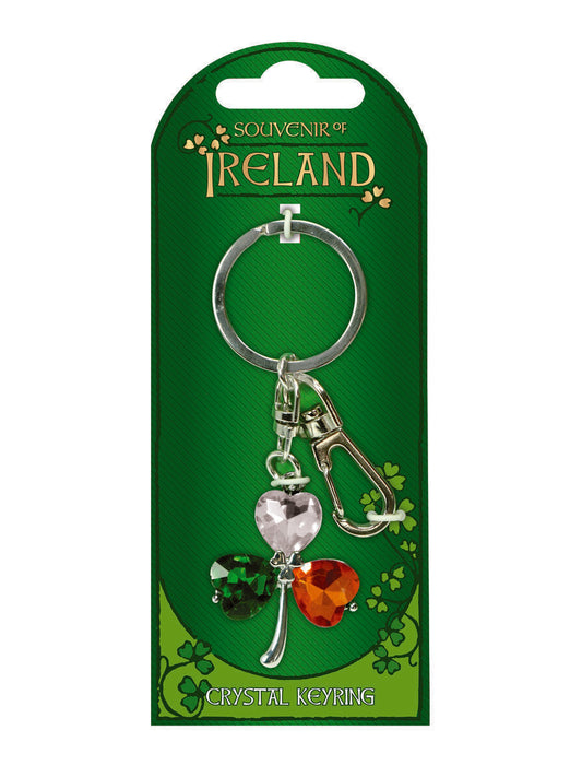 Tri- Colour Silver Shamrock Keyring - Irish keyrings