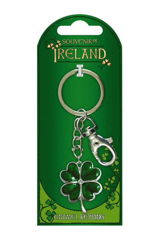 Green Enamel shamrock Keyring - Irish keyrings