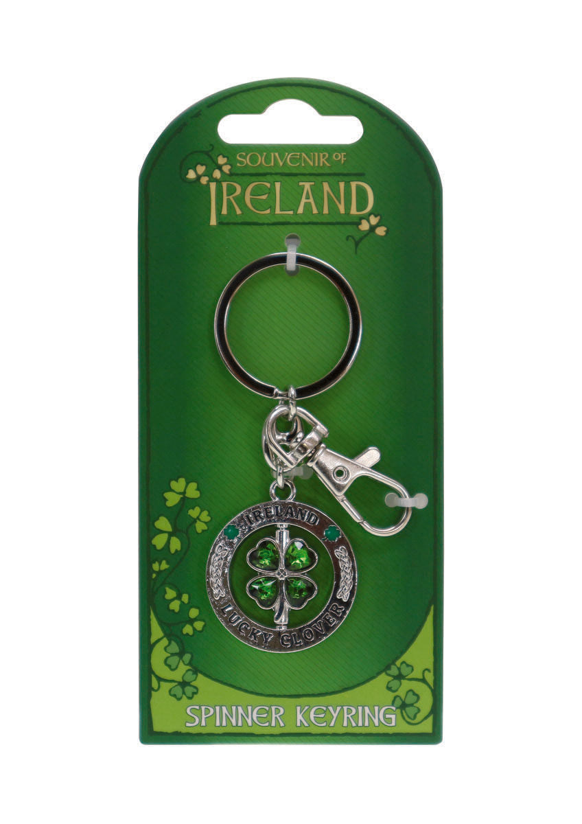 Spinner Keyring Green Shamrock - Irish keyrings