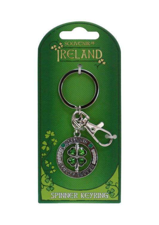 Spinner Keyring Green Shamrock - Irish keyrings