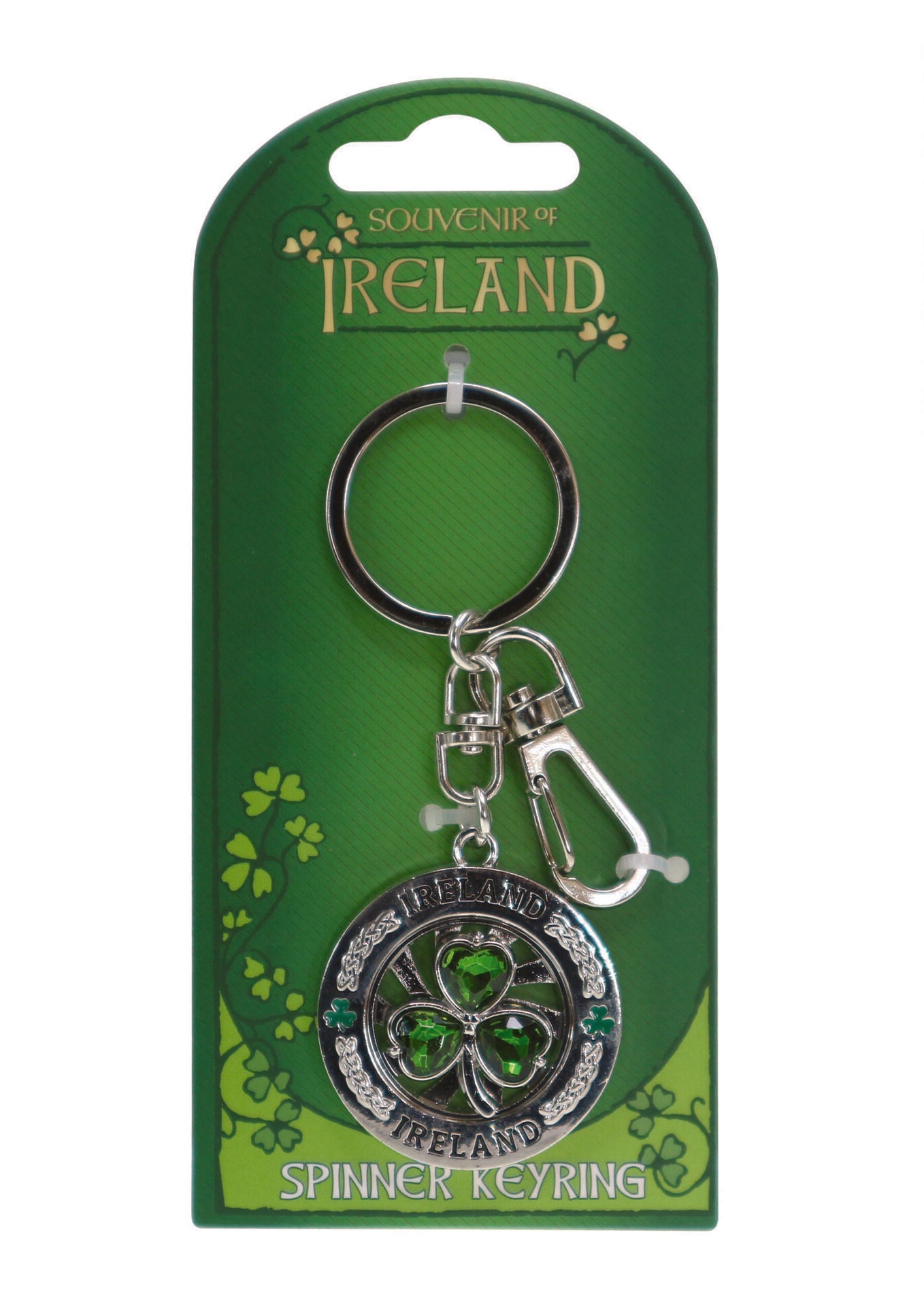 Crystal Green Shamrock Flat Spinner - Irish keyrings