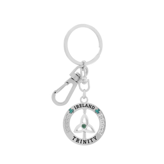 Crystal Trinity Knot Spinner Keyring - Irish keyrings