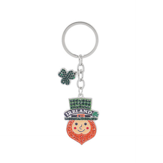 Crystal Leprechaun Head Keyring - Irish keyrings