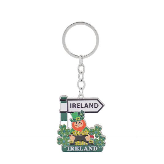 Crystal Leprechaun Signpost Keyring - Irish keyrings
