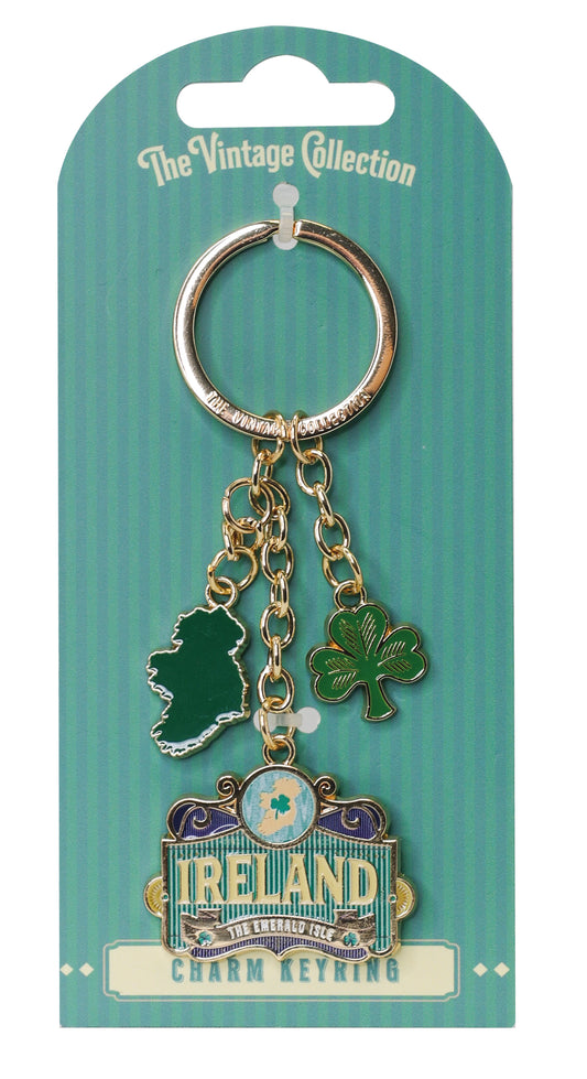 Vintage - Ireland Map Green Keyring - Irish keyrings
