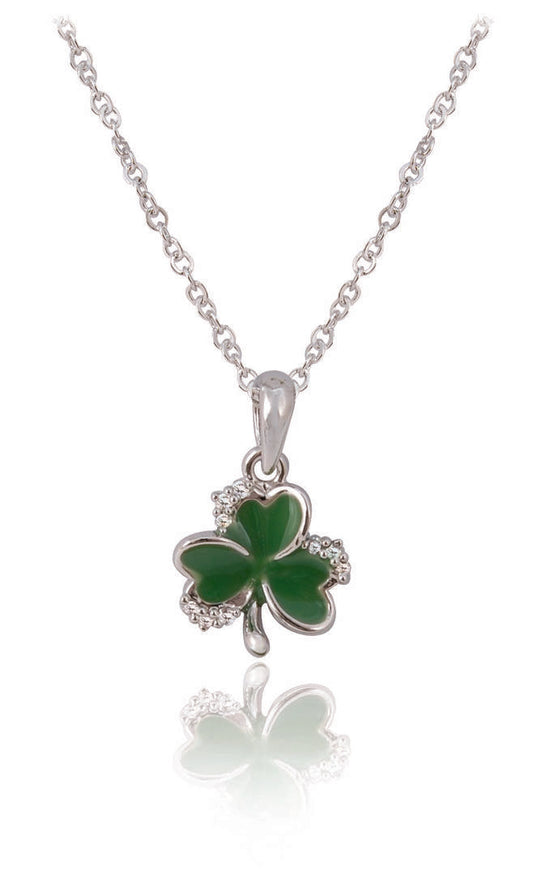 EN CZ Surround Shamrock Pendant - Irish jewellery
