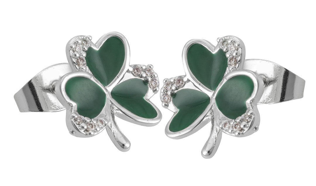 EN CZ Surround Shamrock Earrings - Irish jewellery
