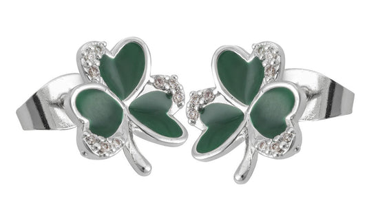 EN CZ Surround Shamrock Earrings - Irish jewellery