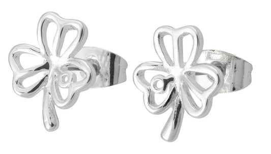 Ribbon CZ Shamrock Earrings Silver - Irish jewellery