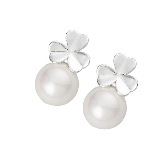 Shamrock Top Pearl Earrings - Irish jewellery