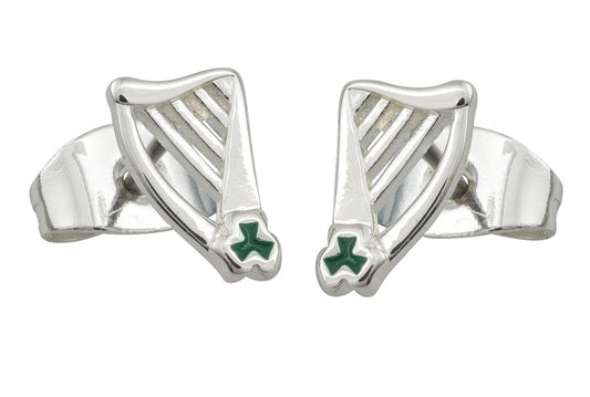 Mini Harp Shamrock Earrings - Irish jewellery