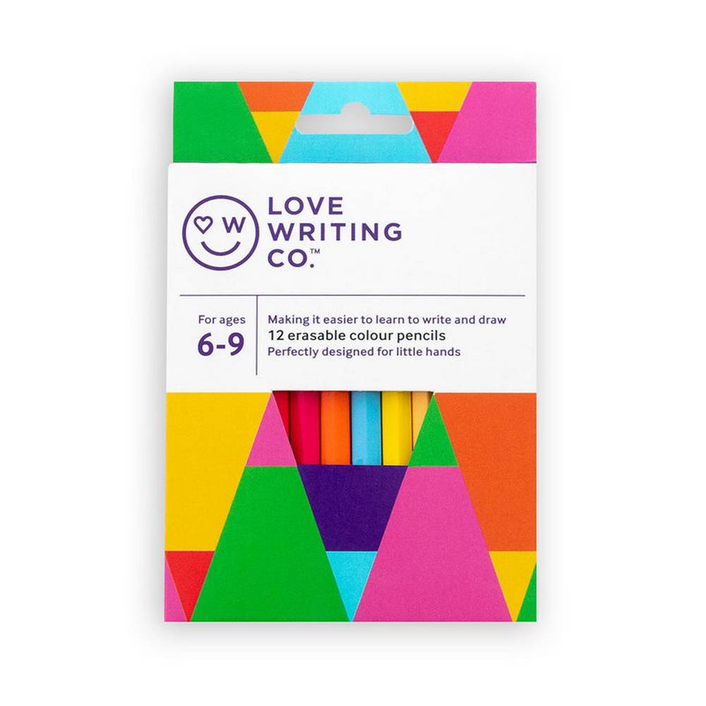 Love Writing Co - 12 Erasable Colour Pencils - Age 6 to 9