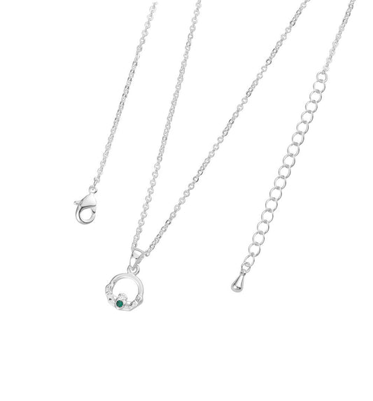 Silver Mini Claddagh Green Pendant - Irish jewellery