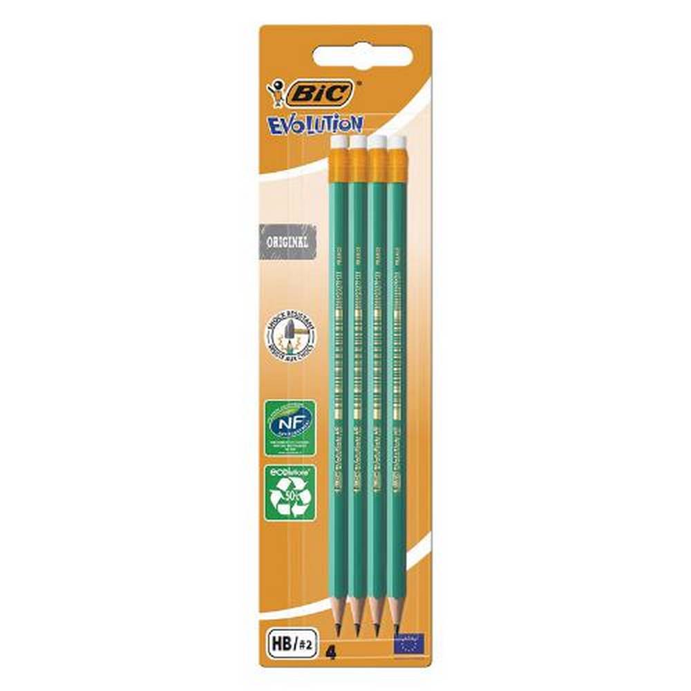 BIC - Evolution Card 4 Rubber Tipped Pencils - HB