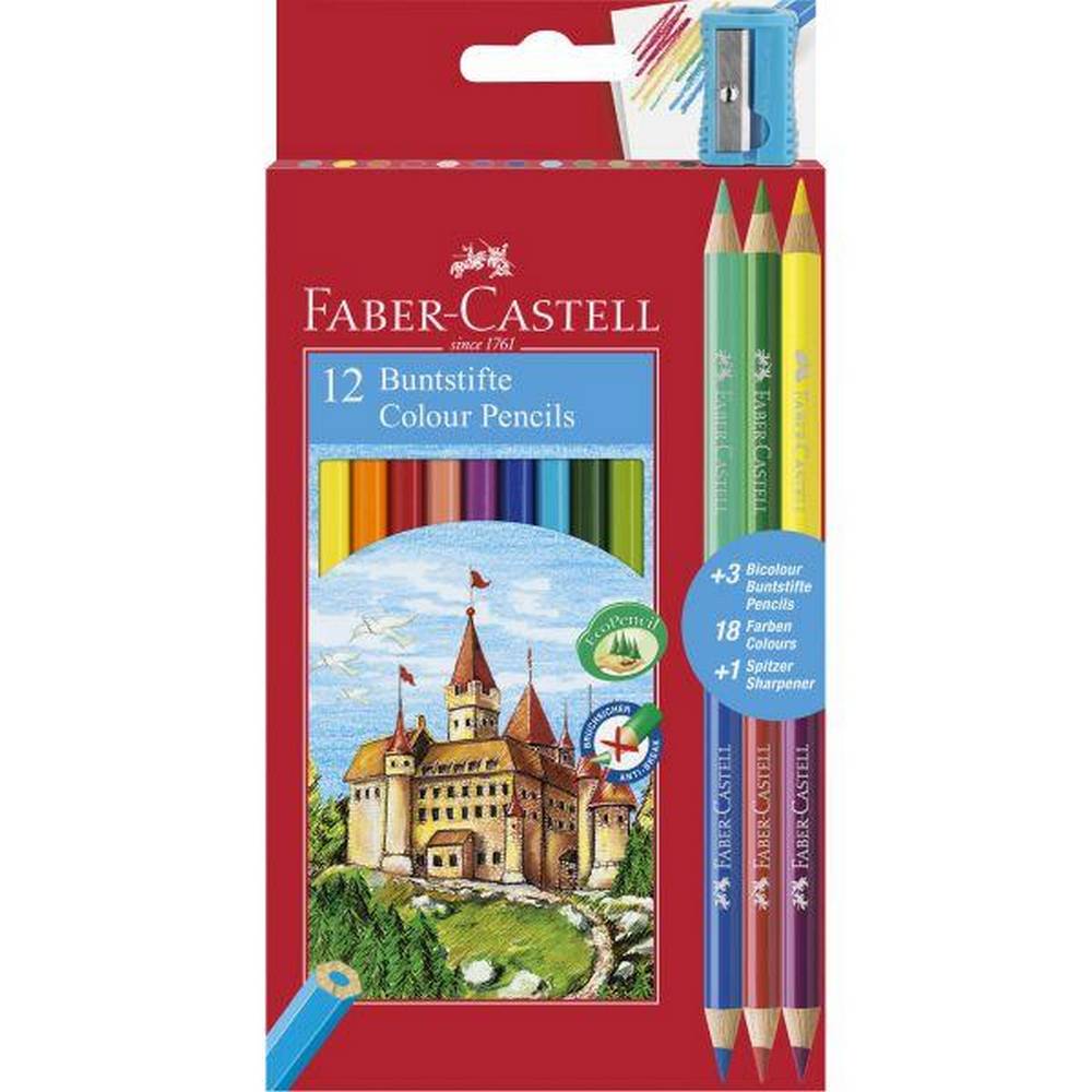 Eco Colour Pencils Box 12 With 3 Free Bi-Colours + Sharpener