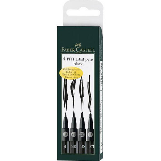 Pitt Artist Pen - Black Wallet of 4 - (B, SB, SC, 1.5)