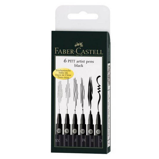 Pitt Artist Pen - Black Wallet of 6 (XS, S, F, M, B, C)