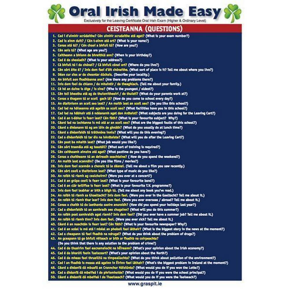 ORAL IRISH MADE EASY - GLANCE CARD