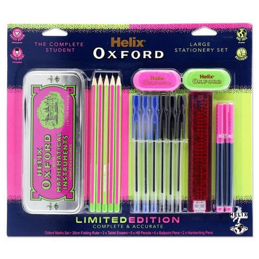 Helix - Oxford 17 piece Complete Student Stationery Set - Pink