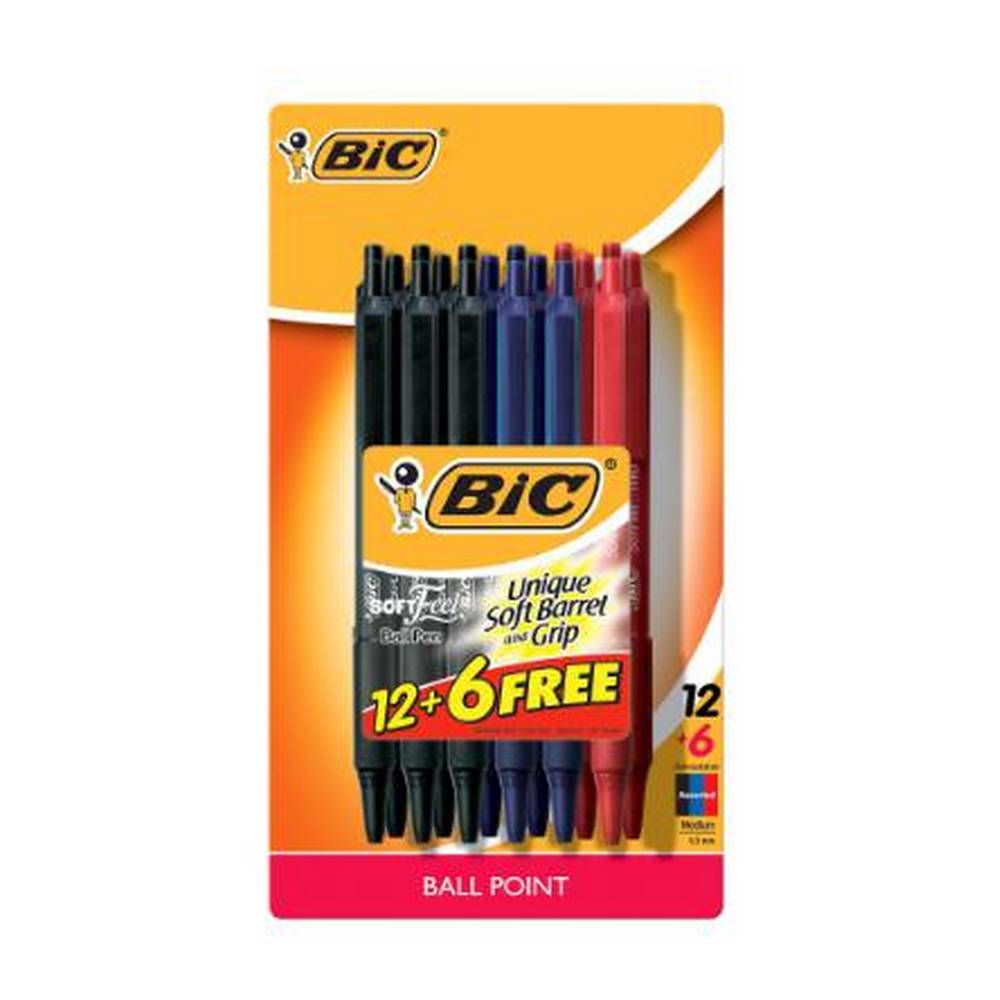 BIC - Soft Feel Click Pen - Assorted Pack of 12 + 6 Free