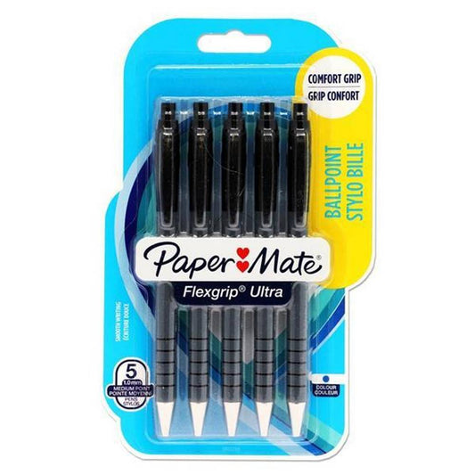 Paper Mate - 5 Flexgrip Ultra Retractable Ballpoint Pens - Black