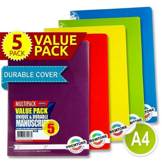 Premtone - A4 - 120 Page - Durable Cover Manuscript Book - Pack of 5