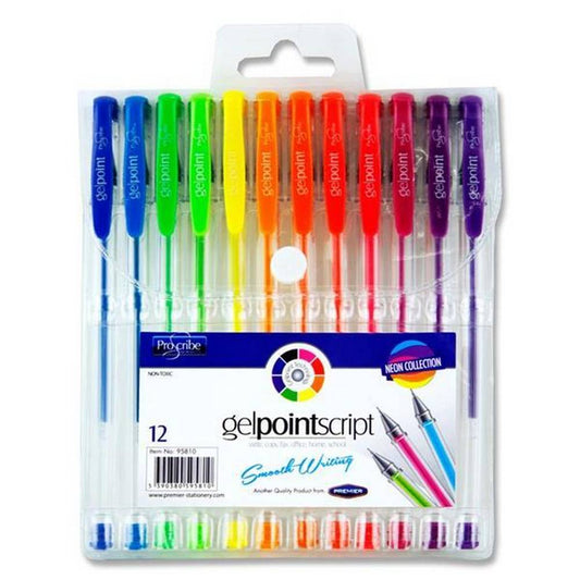 Proscribe Packet of 12 Gelpoint Script Gel Pens - Neon Collection
