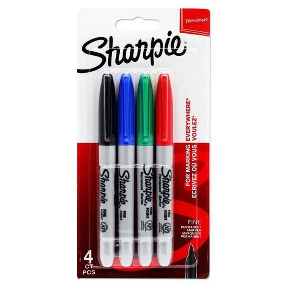 Sharpie - 4 Fine Tip Permanent Markers - Assorted Colours