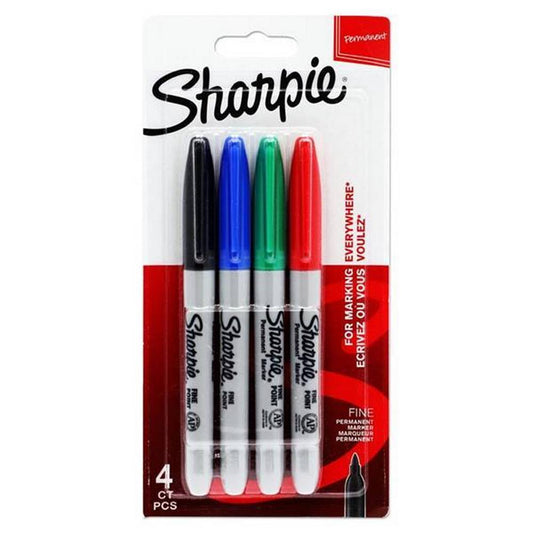 Sharpie - 4 Fine Tip Permanent Markers - Assorted Colours