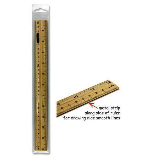 Wooden Ruler 12" / 30cm with Metal Strip