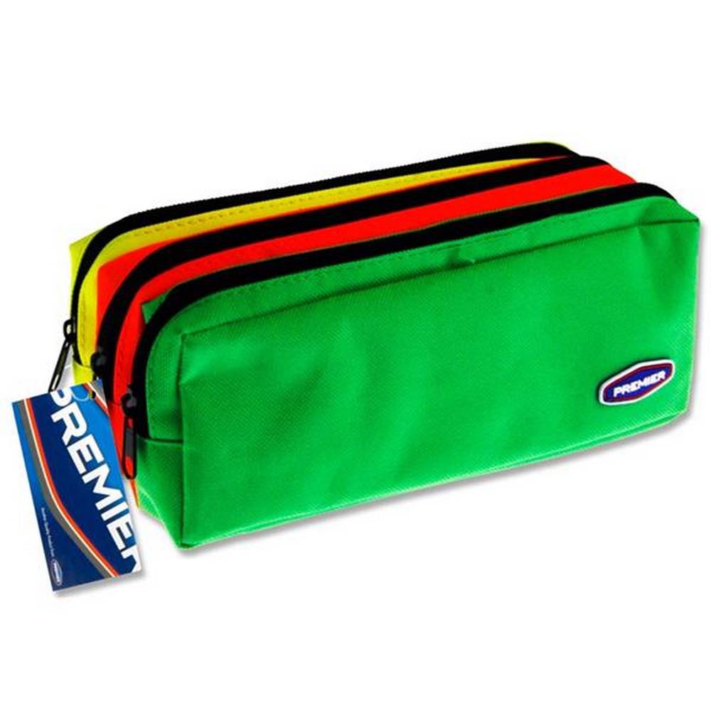 Premier 3 Pocket Zip Pencil Case - Green, Orange and Yellow