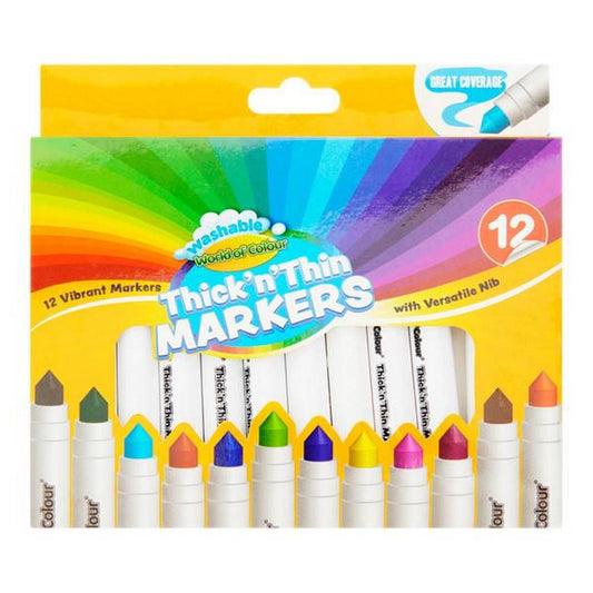 World of Colour - Thick'N'Thin Washable Markers - 12 Pack