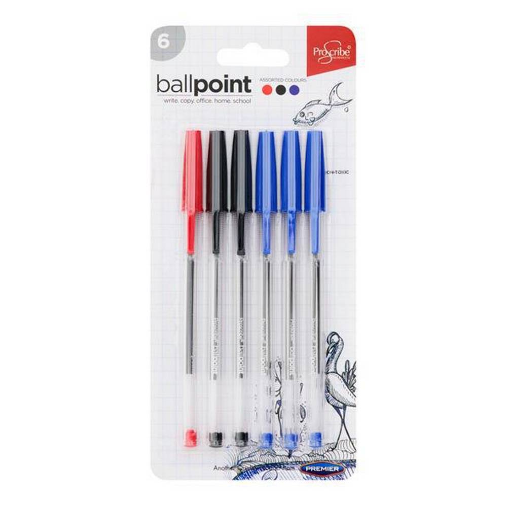 Ball Point Pen (3 Blue, 2 Black, 1 Red) - Pack of 6