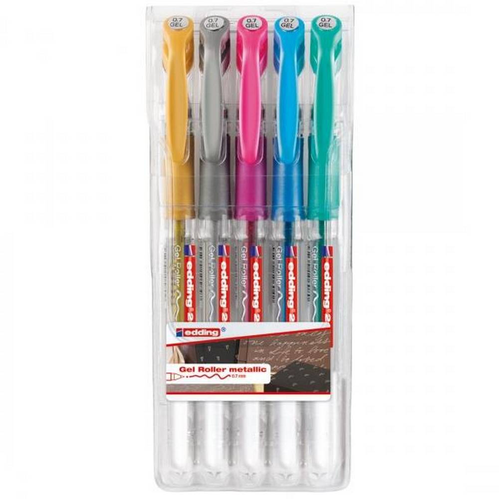 edding 2185 - Set of 5 Gel Ink Pens - Gold, Silver, Pink, Blue and Green
