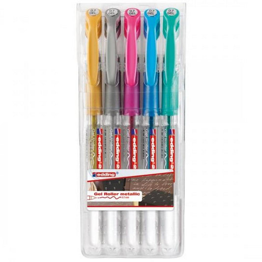 edding 2185 - Set of 5 Gel Ink Pens - Gold, Silver, Pink, Blue and Green