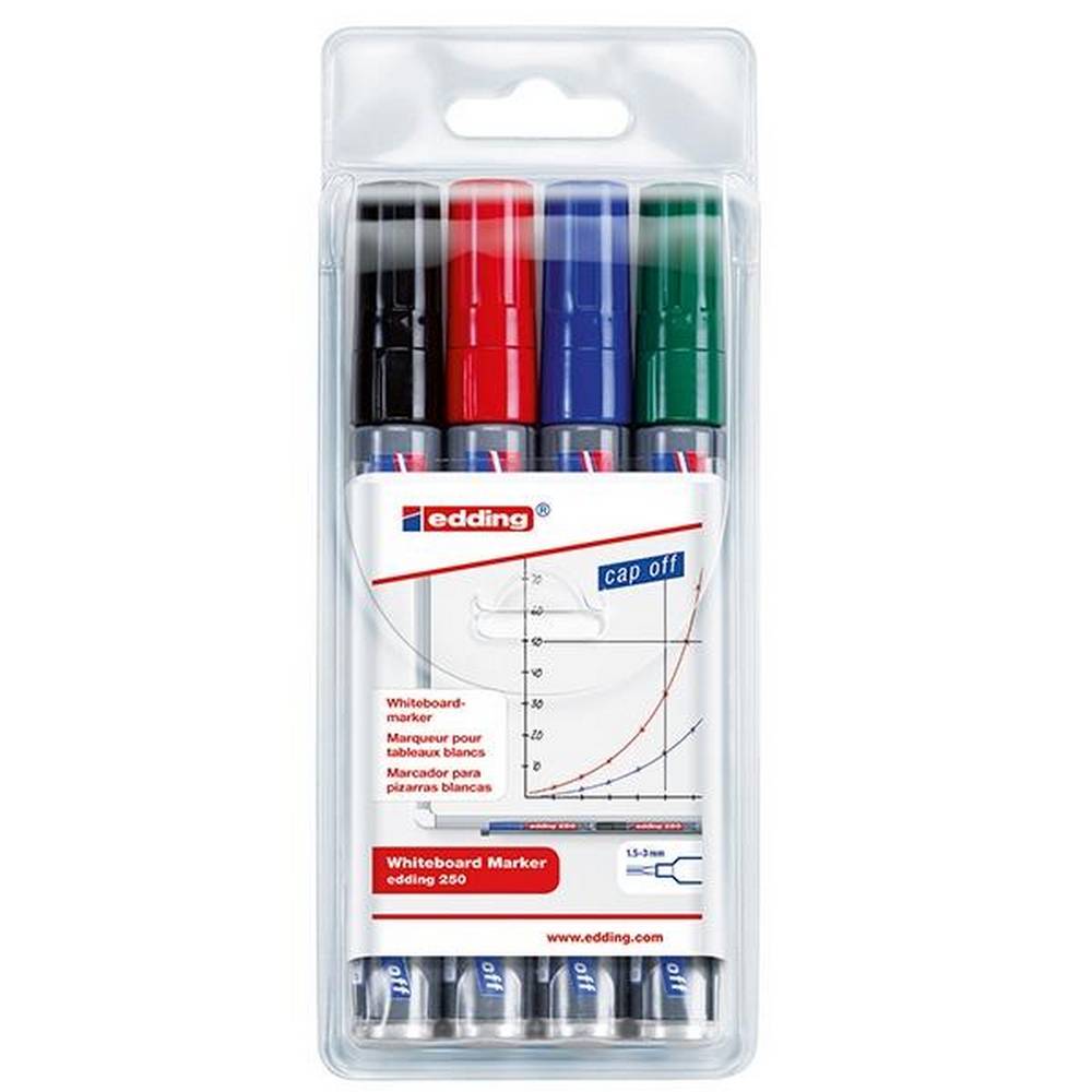 edding 250 - Wallet of 4 Whiteboard Markers
