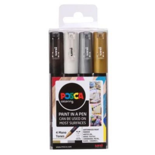 Picture of POSCA PC-1M MONO TONE COLOURS EXTRA-FINE BULLET TIP 4 PACK
