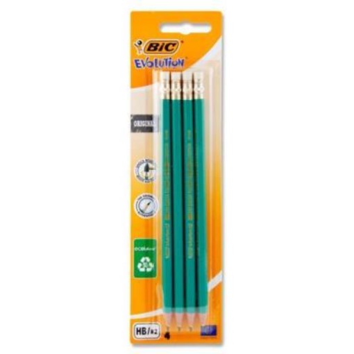 Picture of Bic Evolution Card 4 Rubber Tipped Pencils - Hb