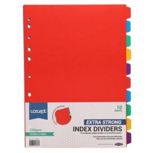 Picture of Concept 230gsm Extra Strong Subject Dividers - 10 Part
